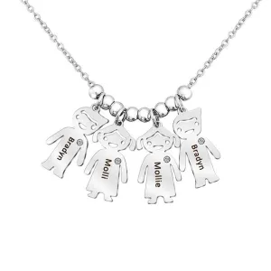 Personalized 925 Sterling Silver My Children Engraved Necklace - 4 Custom Name Engravings on the Children Designed German Silver Plate