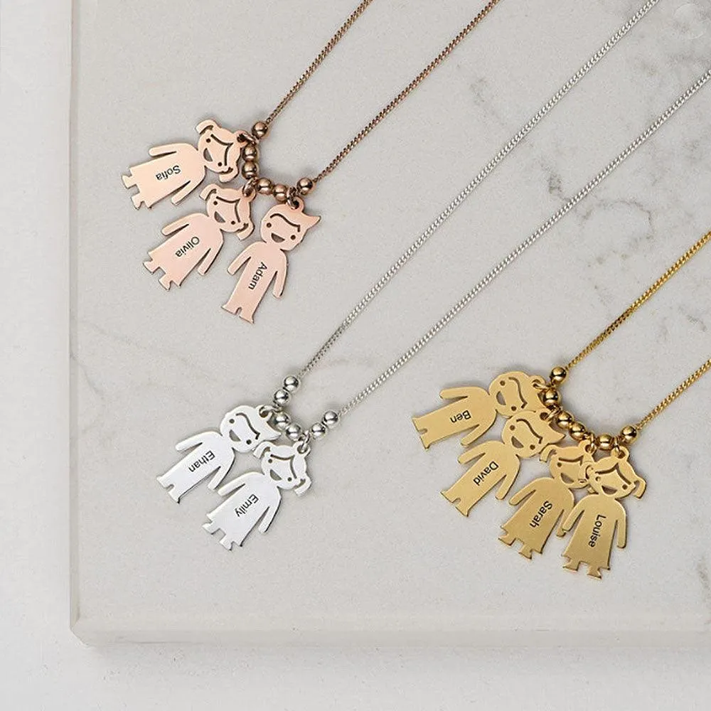 Personalized 925 Sterling Silver My Children Engraved Necklace - 4 Custom Name Engravings on the Children Designed German Silver Plate