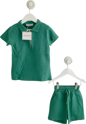 Samli premium collection Green Teal Blue Zip Up Shirt And Short Set 4 Years