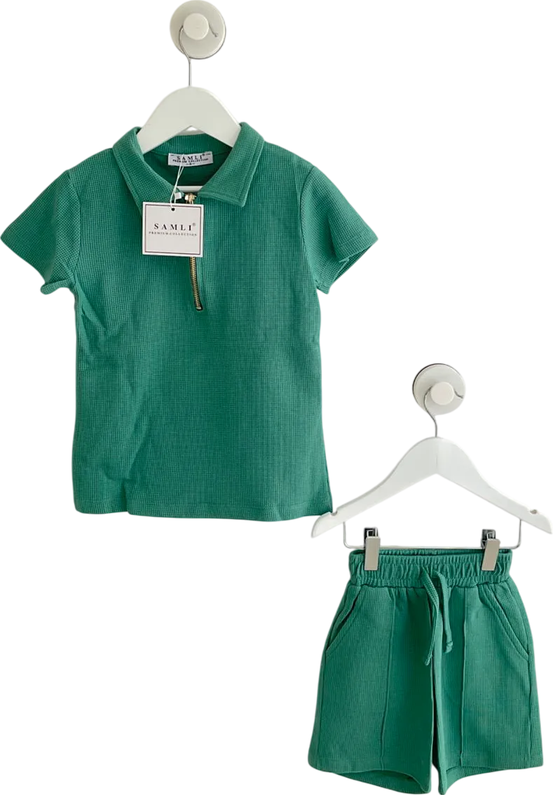 Samli premium collection Green Teal Blue Zip Up Shirt And Short Set 4 Years